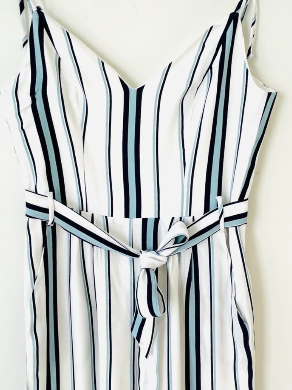 Lovers + Friends White Blue Striped Wide Leg Jumpsuit Sz S Resortwear Coastal - Picture 4 of 10